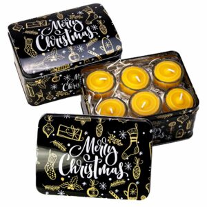 CadeauPakket: 12 waxinekaarsjes met glaasjes in kersttrommel