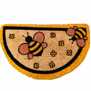 Kokos deurmat met bijenmotief - halfrond