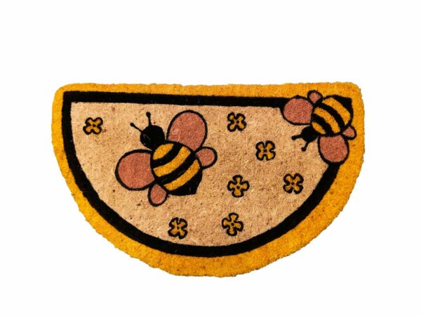 Kokos deurmat met bijenmotief - halfrond